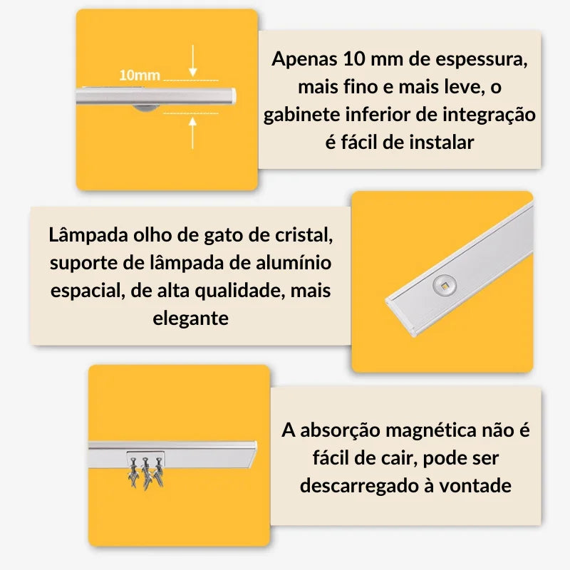 Luminária Led Magnética Com Sensor De Movimento Fácil Instalação Design Elegante E Moderno